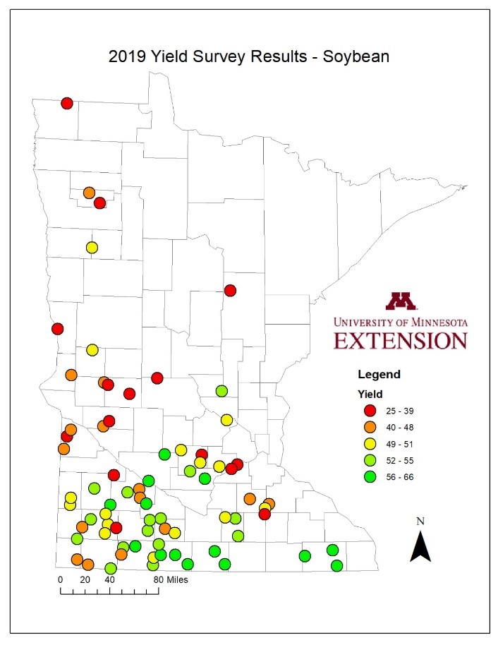 map of 2019 soybean yield survey results