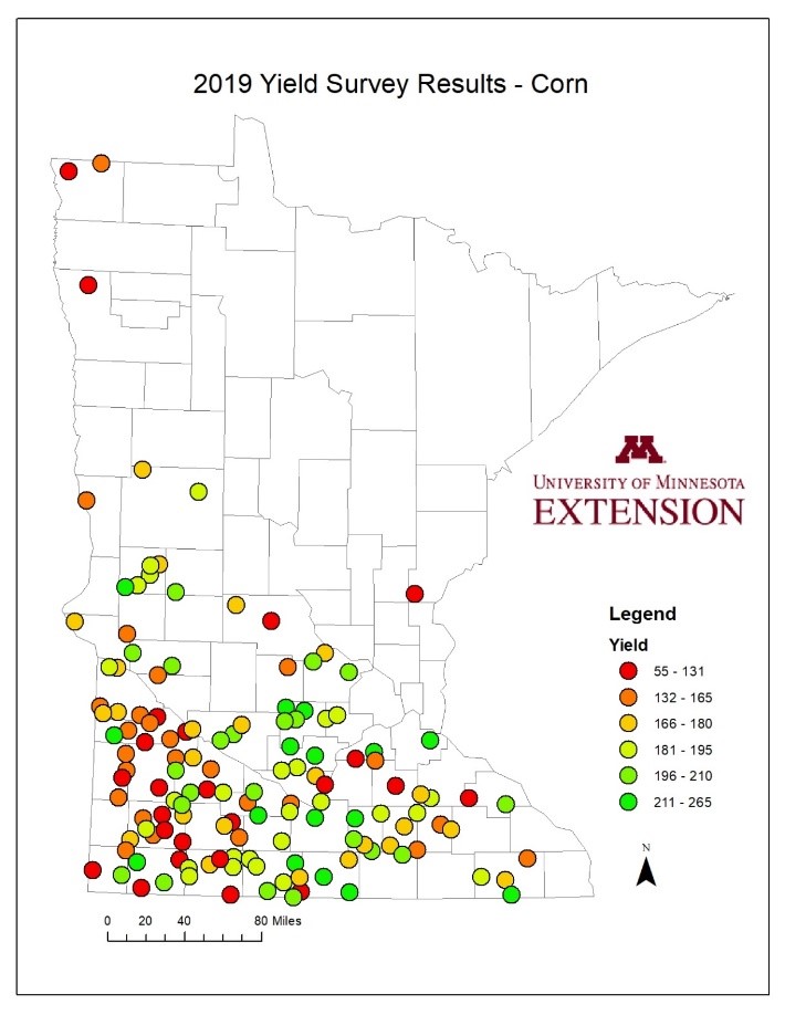 map of 2019 yield survey results for corn